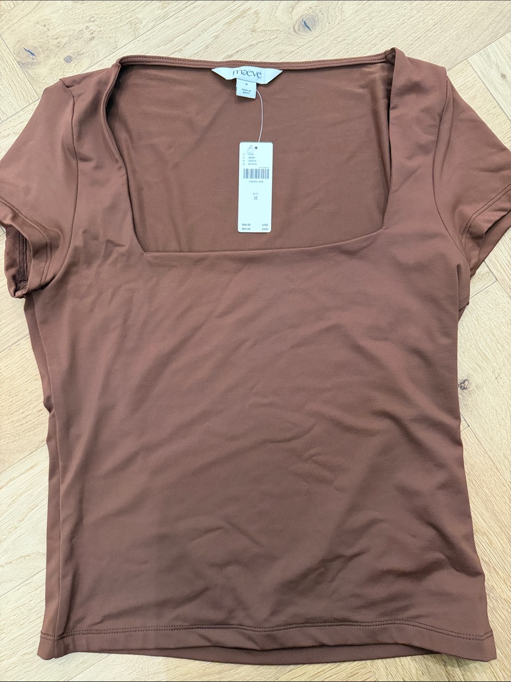 Maeve Rust-Brown Square Neck Short Sleeve Top